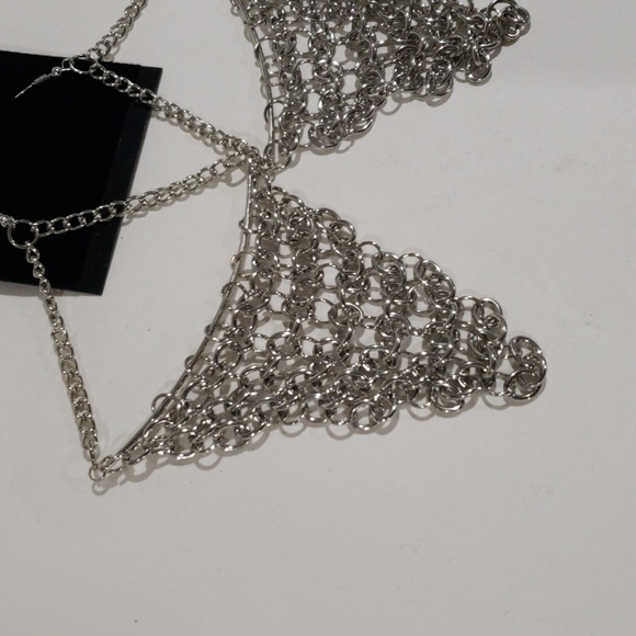 Women Silver tone Chainmail Statement Earrings – Bold Metal Mesh Dangle Earrings - Picture 4 of 8